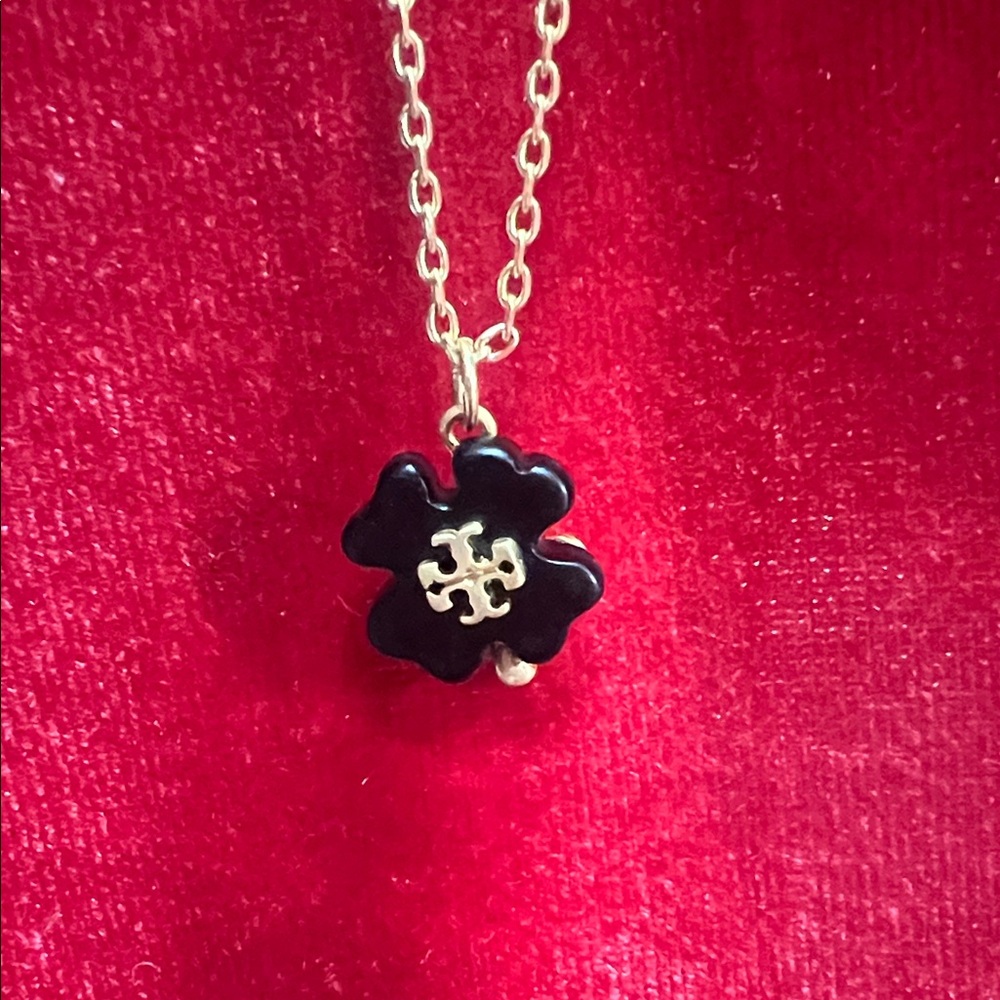 Tory Burch Black Clover Necklace with Gold Detail